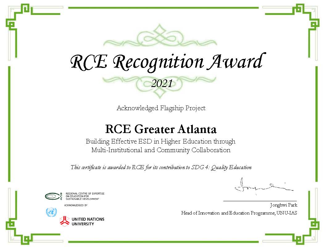 RCE Recognition Award Certificate 2021